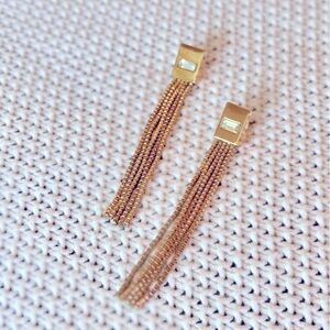 ANTHROPOLOGIE 3” Gold Fringe & Crystal Drop Dangle Earrings